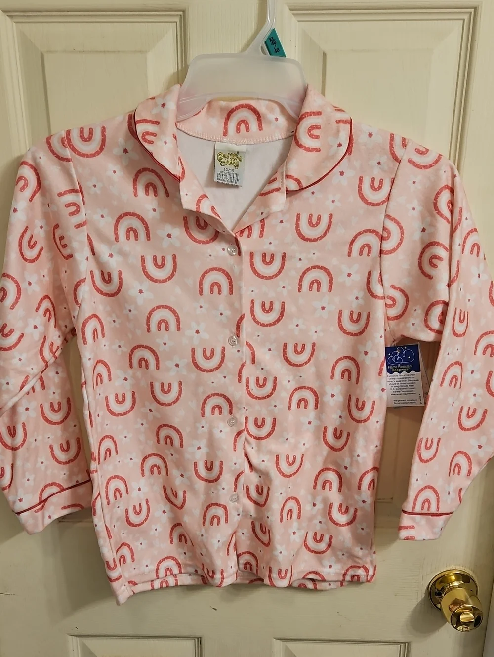 Girls Pink Rainbow Print Pajama Top